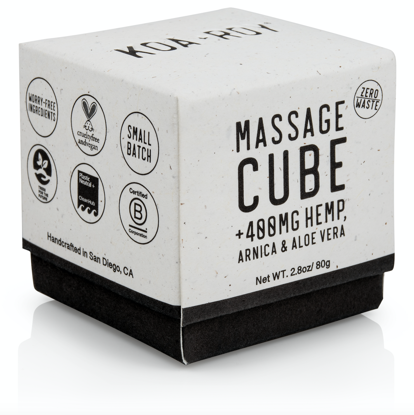 Massage Cube + CBD Zero waste packaging, B Corp Certified, Cruelty Free and vegan made in San Diego, CA