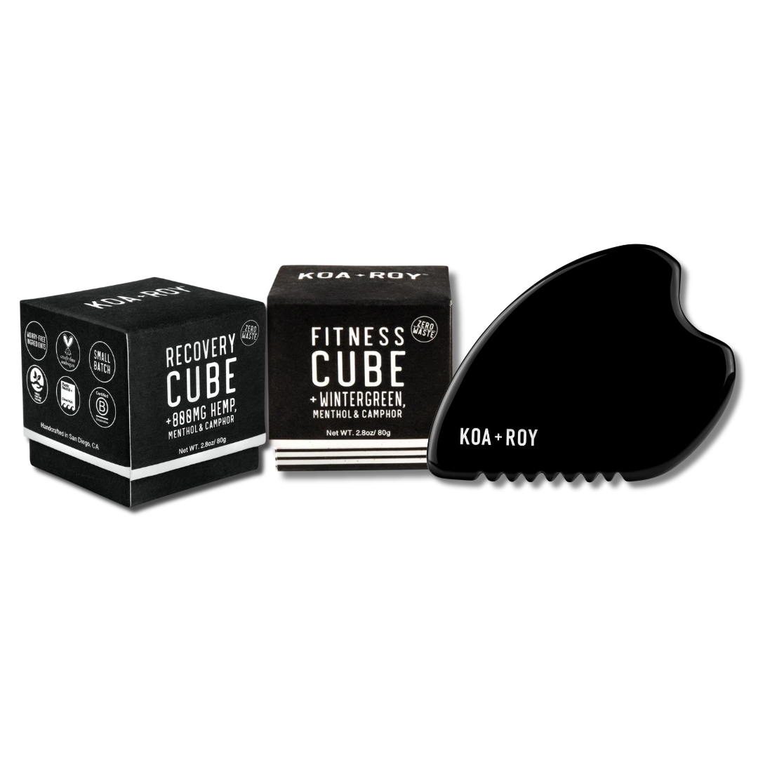 Recovery Cube + CBD, Fitness Cube + Wintergreen Menthol & Camphor, Black Obsidian Body Gua sha GIFT BUNDLE